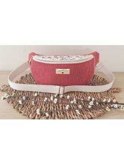 Sac banane artisanal Framboise rose framboise et blanc fleuri