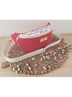 Sac banane artisanal Framboise rose framboise et blanc fleuri