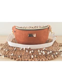Sac banane artisanal Noisette marron clair motif léopard