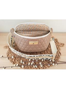 Sac banane taupe et sangle léopard