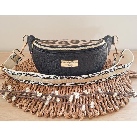 Sac banane artisanale noir et léopard