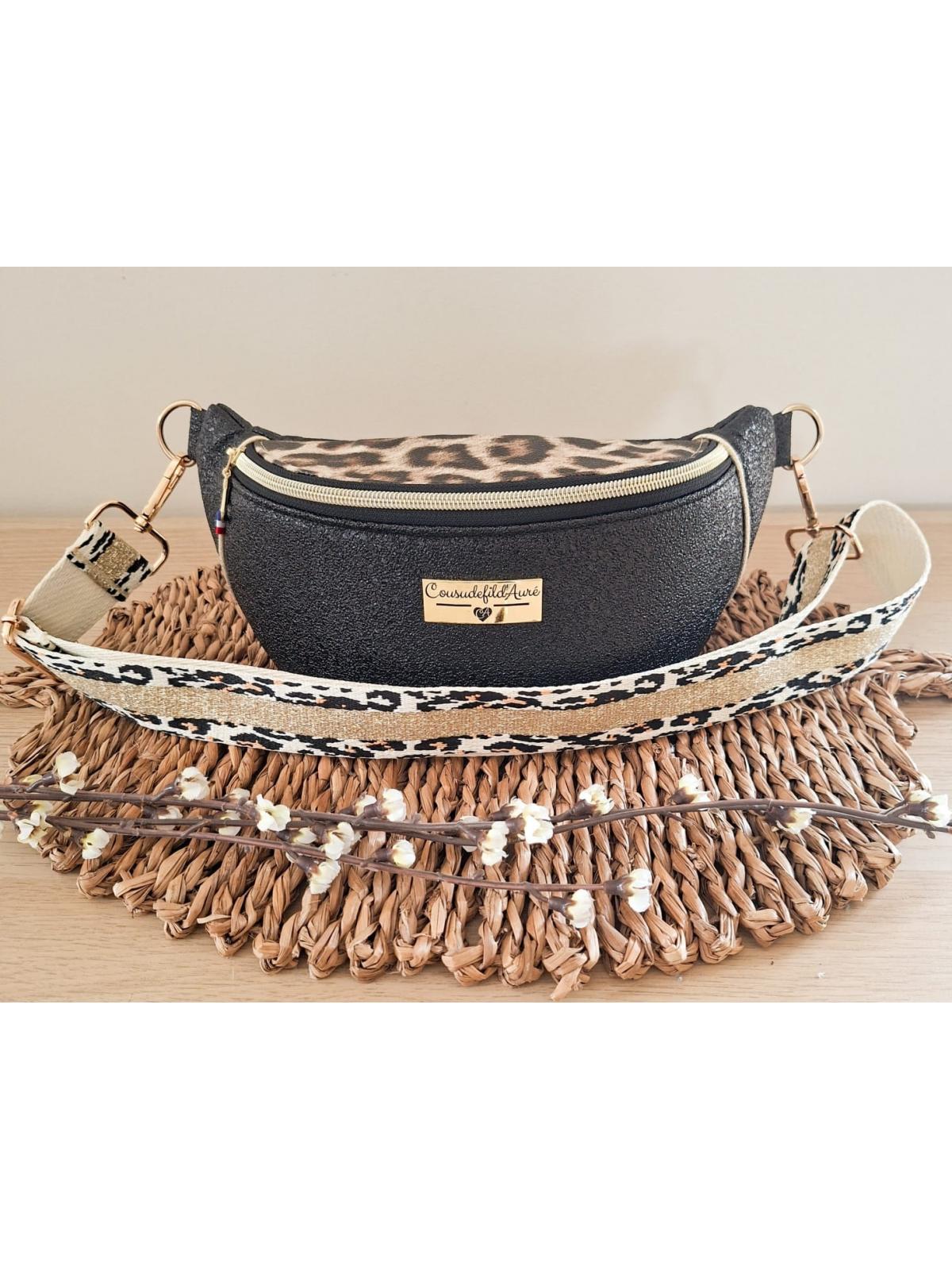 Sac banane artisanale noir et léopard