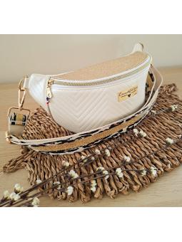 Sac banane blanc et or de coté