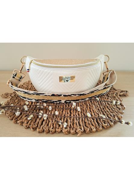 Sac banane artisanal blanc et or